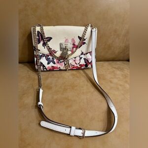 DKNY White Butterfly-Print Chain Crossbody Bag